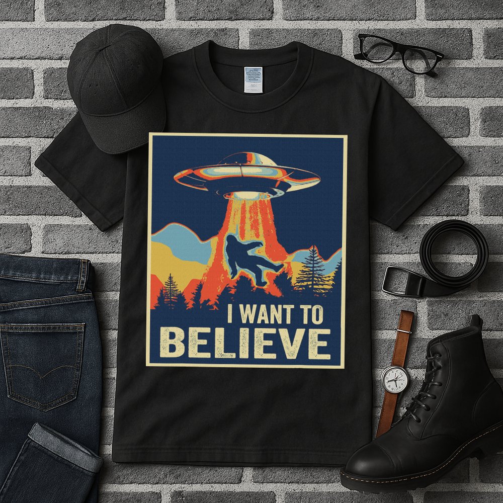 I Want To Believe Bigfoot Area 51 Alien UFO Tall T-Shirt