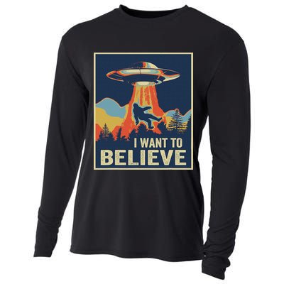 I Want To Believe Bigfoot Area 51 Alien UFO Cooling Performance Long Sleeve Crew