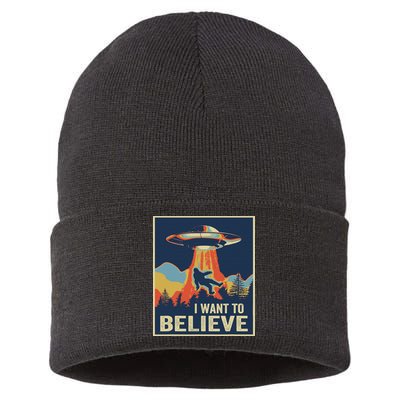 I Want To Believe Bigfoot Area 51 Alien UFO Sustainable Knit Beanie