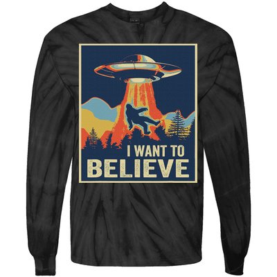 I Want To Believe Bigfoot Area 51 Alien UFO Tie-Dye Long Sleeve Shirt