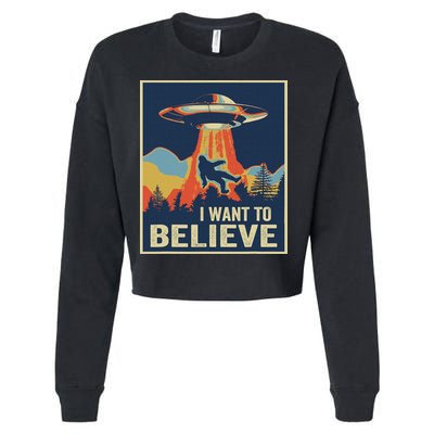 I Want To Believe Bigfoot Area 51 Alien UFO Cropped Pullover Crew