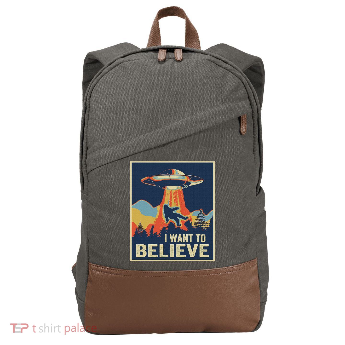 I Want To Believe Bigfoot Area 51 Alien UFO Cotton Canvas Backpack