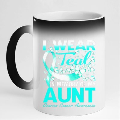 I Wear Teal In Memory Of My Aunt Ovarian Cancer 11oz Black Color Changing Mug