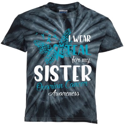 I Wear Teal For My Sister Ovarian Cancer Awareness Kids Tie-Dye T-Shirt