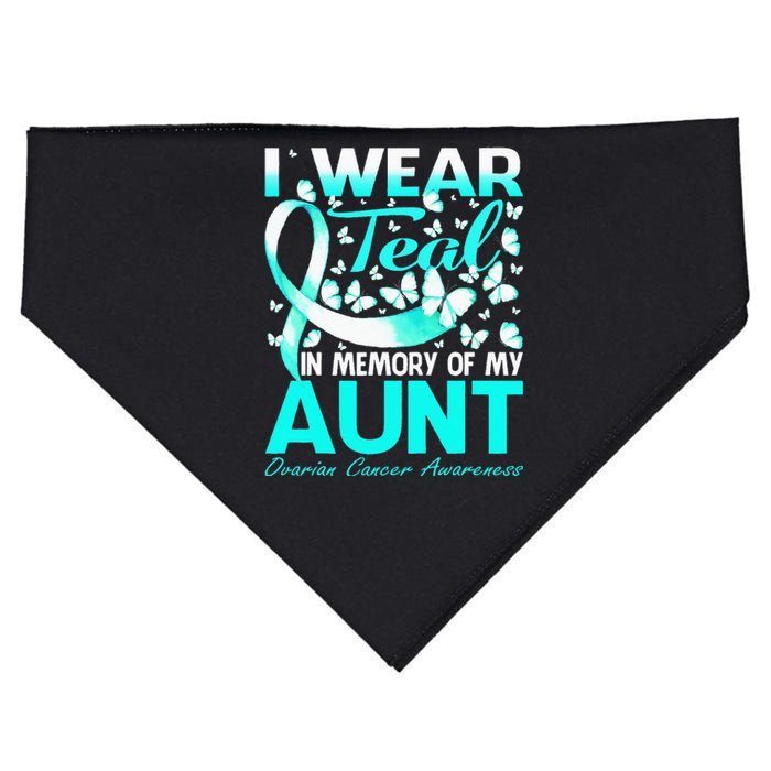 I Wear Teal In Memory Of My Aunt Ovarian Cancer USA-Made Doggie Bandana