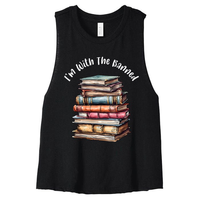 IM With The Banned Books Vintage Librarian Life Retro Women's Racerback Cropped Tank