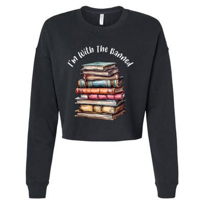 IM With The Banned Books Vintage Librarian Life Retro Cropped Pullover Crew