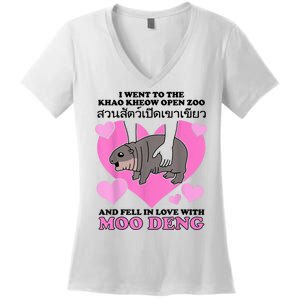 I Went To The Khao Kheow Zoo And Fell In Love With Moo Deng Women's V-Neck T-Shirt