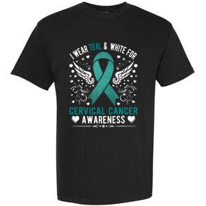 I Wear Teal & White For Cervical Cancer Awareness Garment-Dyed Heavyweight T-Shirt