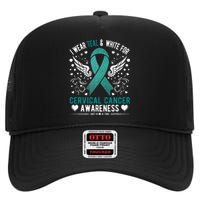 I Wear Teal & White For Cervical Cancer Awareness High Crown Mesh Back Trucker Hat