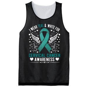 I Wear Teal & White For Cervical Cancer Awareness Mesh Reversible Basketball Jersey Tank