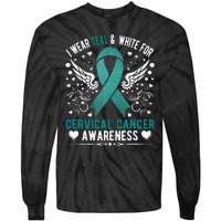 I Wear Teal & White For Cervical Cancer Awareness Tie-Dye Long Sleeve Shirt