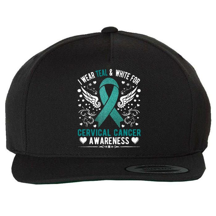 I Wear Teal & White For Cervical Cancer Awareness Wool Snapback Cap