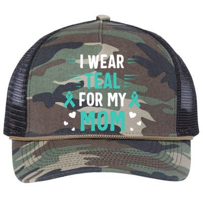 I Wear Teal For My Mom Ovarian Cancer Awareness Gift Retro Rope Trucker Hat Cap