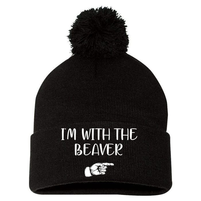 I'm With The BEAVER Pom Pom 12in Knit Beanie