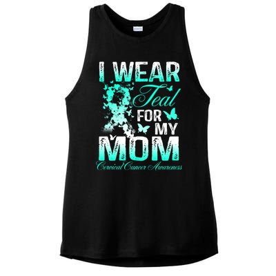 I Wear Teal For My Mom Butterfly Ovarian Cancer Support Gift Ladies PosiCharge Tri-Blend Wicking Tank