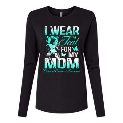 I Wear Teal For My Mom Butterfly Ovarian Cancer Support Gift Womens Cotton Relaxed Long Sleeve T-Shirt