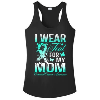 I Wear Teal For My Mom Butterfly Ovarian Cancer Support Gift Ladies PosiCharge Competitor Racerback Tank