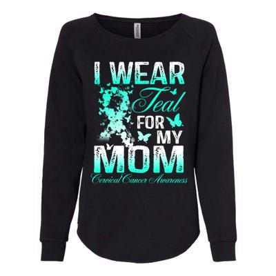 I Wear Teal For My Mom Butterfly Ovarian Cancer Support Gift Womens California Wash Sweatshirt