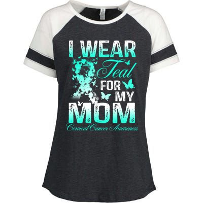 I Wear Teal For My Mom Butterfly Ovarian Cancer Support Gift Enza Ladies Jersey Colorblock Tee