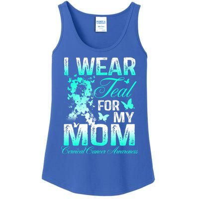 I Wear Teal For My Mom Butterfly Ovarian Cancer Support Gift Ladies Essential Tank