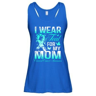 I Wear Teal For My Mom Butterfly Ovarian Cancer Support Gift Ladies Essential Flowy Tank