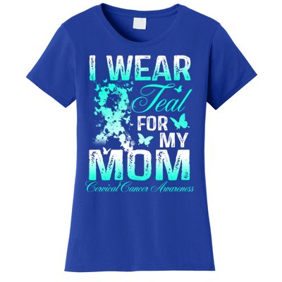 I Wear Teal For My Mom Butterfly Ovarian Cancer Support Gift Women's T-Shirt