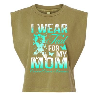 I Wear Teal For My Mom Butterfly Ovarian Cancer Support Gift Garment-Dyed Women's Muscle Tee