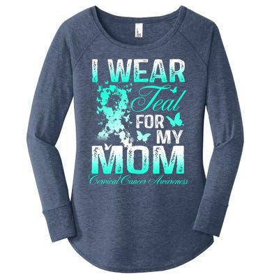 I Wear Teal For My Mom Butterfly Ovarian Cancer Support Gift Women's Perfect Tri Tunic Long Sleeve Shirt