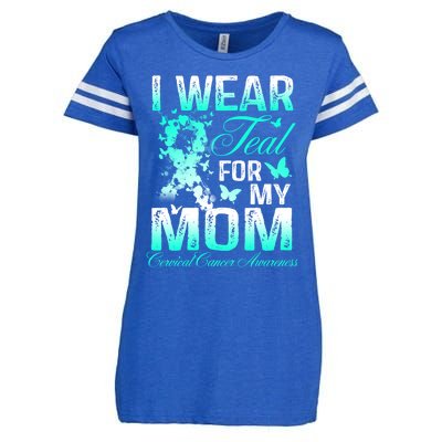 I Wear Teal For My Mom Butterfly Ovarian Cancer Support Gift Enza Ladies Jersey Football T-Shirt