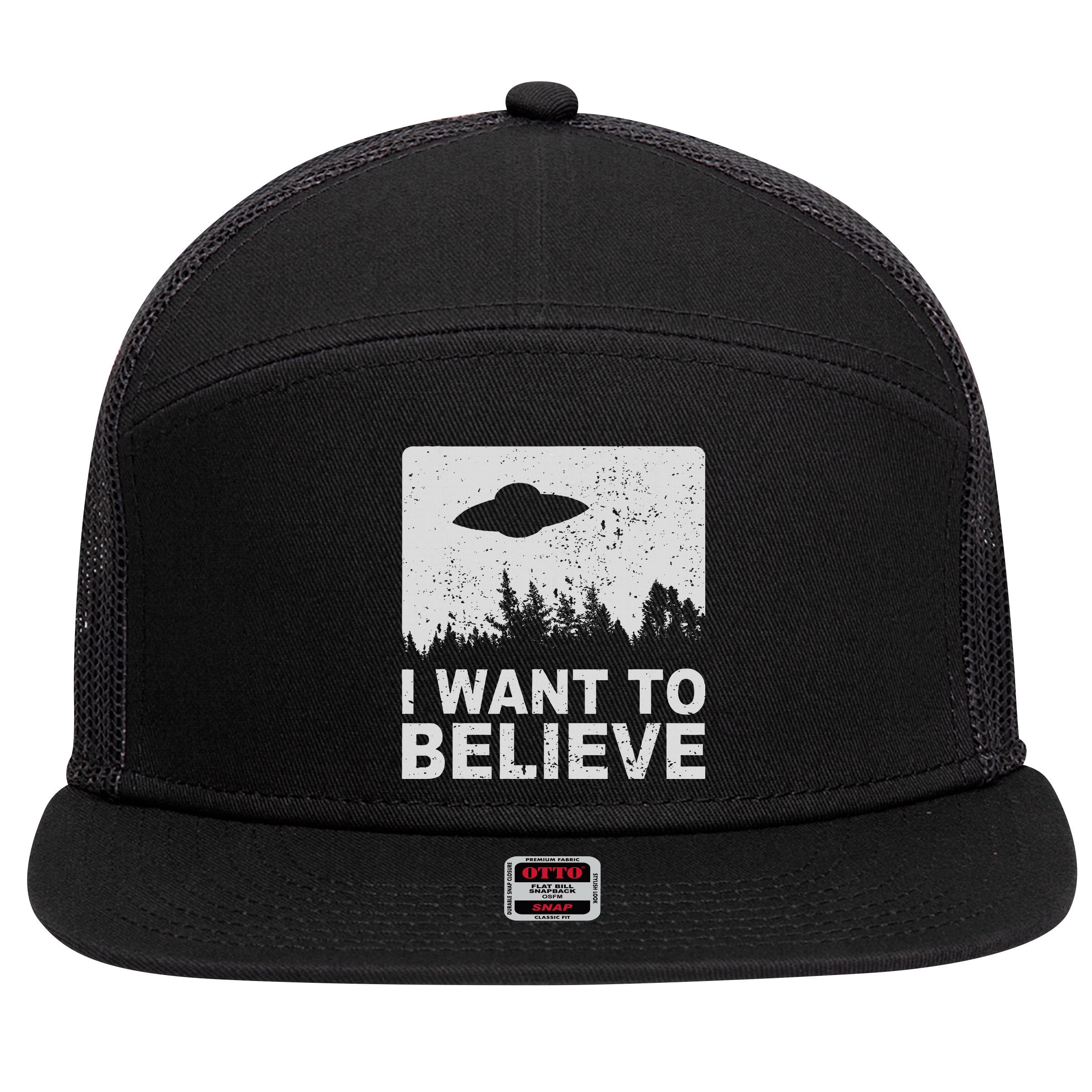 I Want To Believe I Aliens Ufo Area 51 Roswell 7 Panel Mesh Trucker Snapback Hat