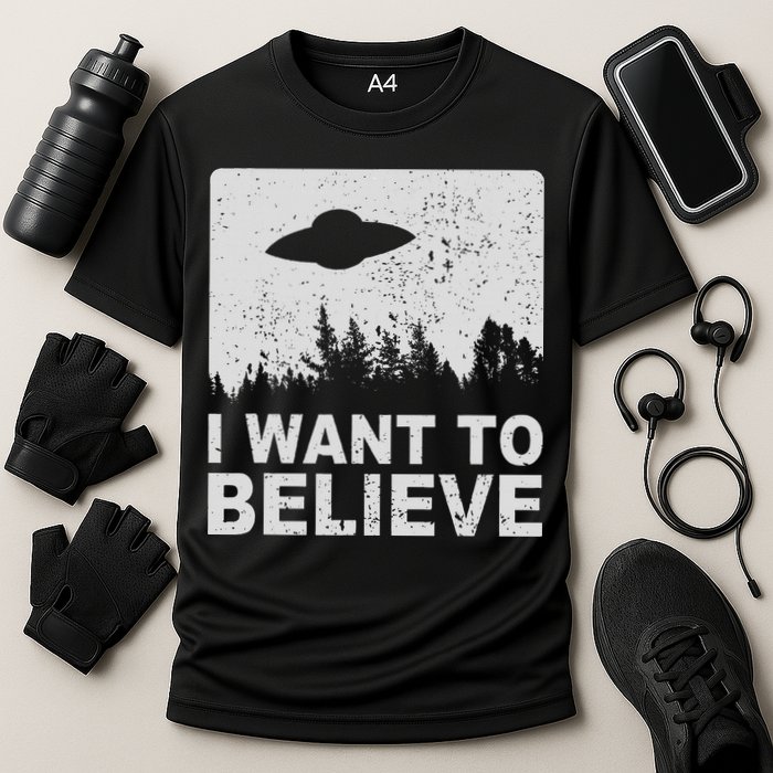 I Want To Believe I Aliens Ufo Area 51 Roswell Cooling Performance Crew T-Shirt