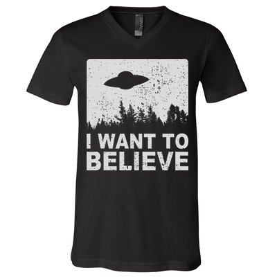 I Want To Believe I Aliens Ufo Area 51 Roswell V-Neck T-Shirt