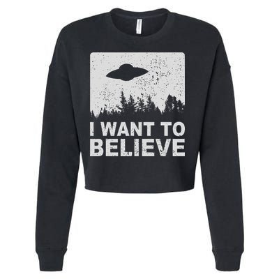 I Want To Believe I Aliens Ufo Area 51 Roswell Cropped Pullover Crew