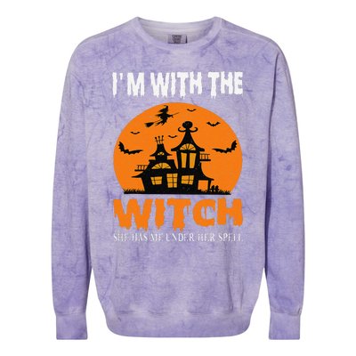 IM With The Witch She Has Me Under Her Spell Halloween Colorblast Crewneck Sweatshirt