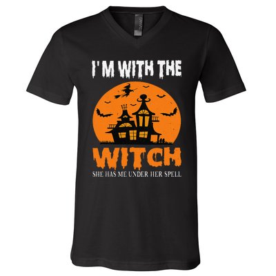 IM With The Witch She Has Me Under Her Spell Halloween V-Neck T-Shirt