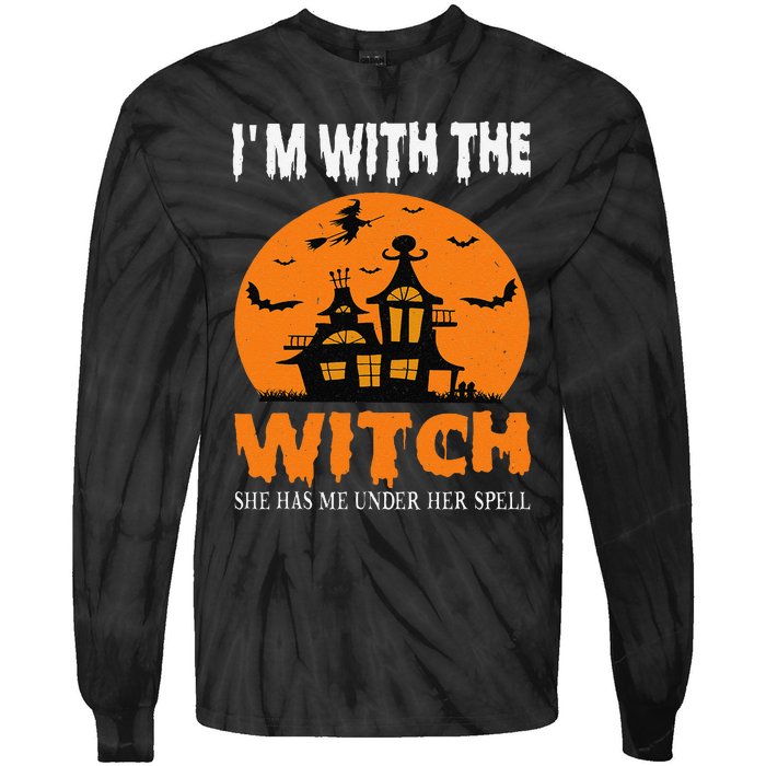 IM With The Witch She Has Me Under Her Spell Halloween Tie-Dye Long Sleeve Shirt