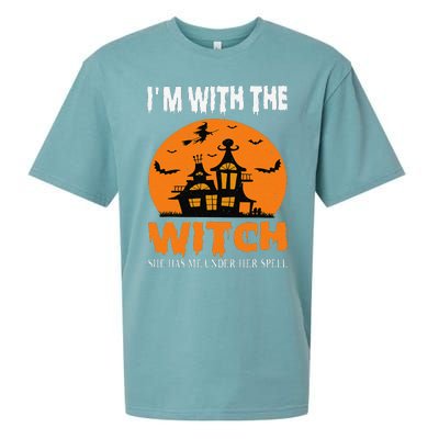 IM With The Witch She Has Me Under Her Spell Halloween Sueded Cloud Jersey T-Shirt