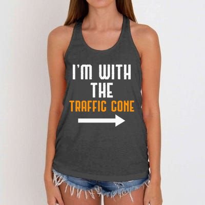 IM With The Traffic Cone Costume Funny Halloween Couple Women's Knotted Racerback Tank