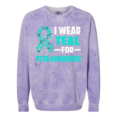 I Wear Teal For Ptsd Awareness Hearts Family Mom Gift Colorblast Crewneck Sweatshirt