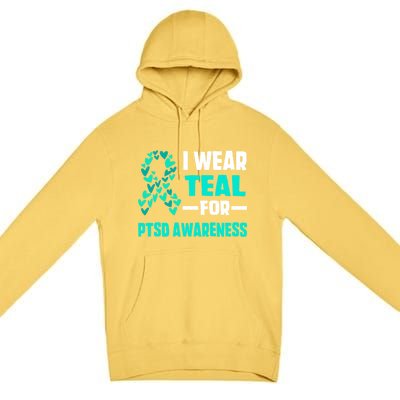 I Wear Teal For Ptsd Awareness Hearts Family Mom Gift Premium Pullover Hoodie