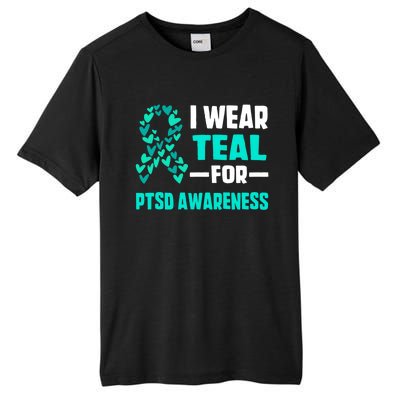 I Wear Teal For Ptsd Awareness Hearts Family Mom Gift Tall Fusion ChromaSoft Performance T-Shirt