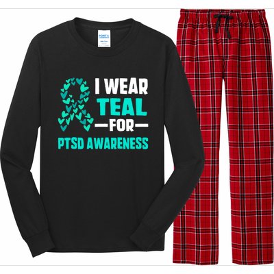 I Wear Teal For Ptsd Awareness Hearts Family Mom Gift Long Sleeve Pajama Set