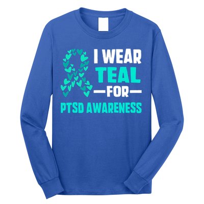 I Wear Teal For Ptsd Awareness Hearts Family Mom Gift Long Sleeve Shirt