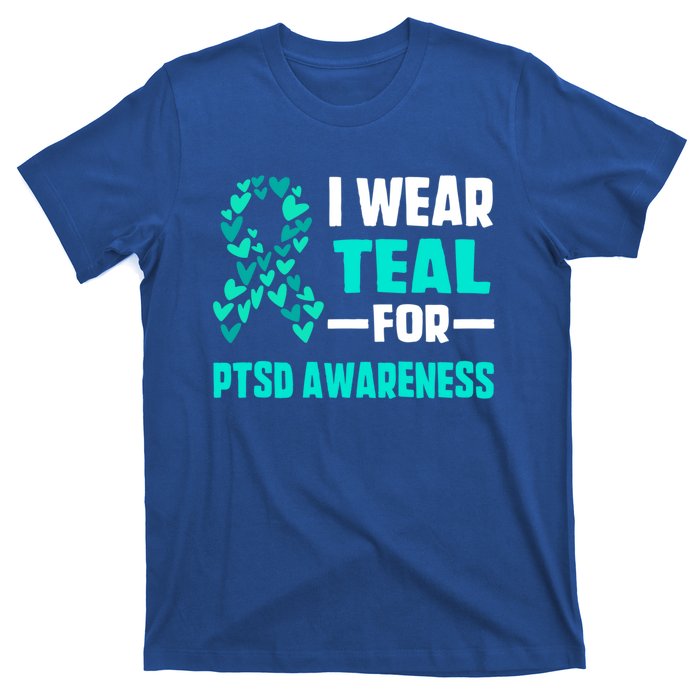 I Wear Teal For Ptsd Awareness Hearts Family Mom Gift T-Shirt