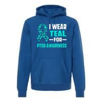 I Wear Teal For Ptsd Awareness Hearts Family Mom Gift Premium Hoodie