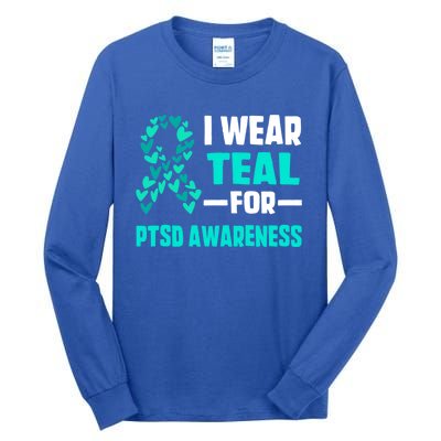 I Wear Teal For Ptsd Awareness Hearts Family Mom Gift Tall Long Sleeve T-Shirt