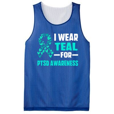 I Wear Teal For Ptsd Awareness Hearts Family Mom Gift Mesh Reversible Basketball Jersey Tank