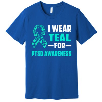 I Wear Teal For Ptsd Awareness Hearts Family Mom Gift Premium T-Shirt