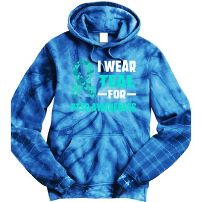 I Wear Teal For Ptsd Awareness Hearts Family Mom Gift Tie Dye Hoodie